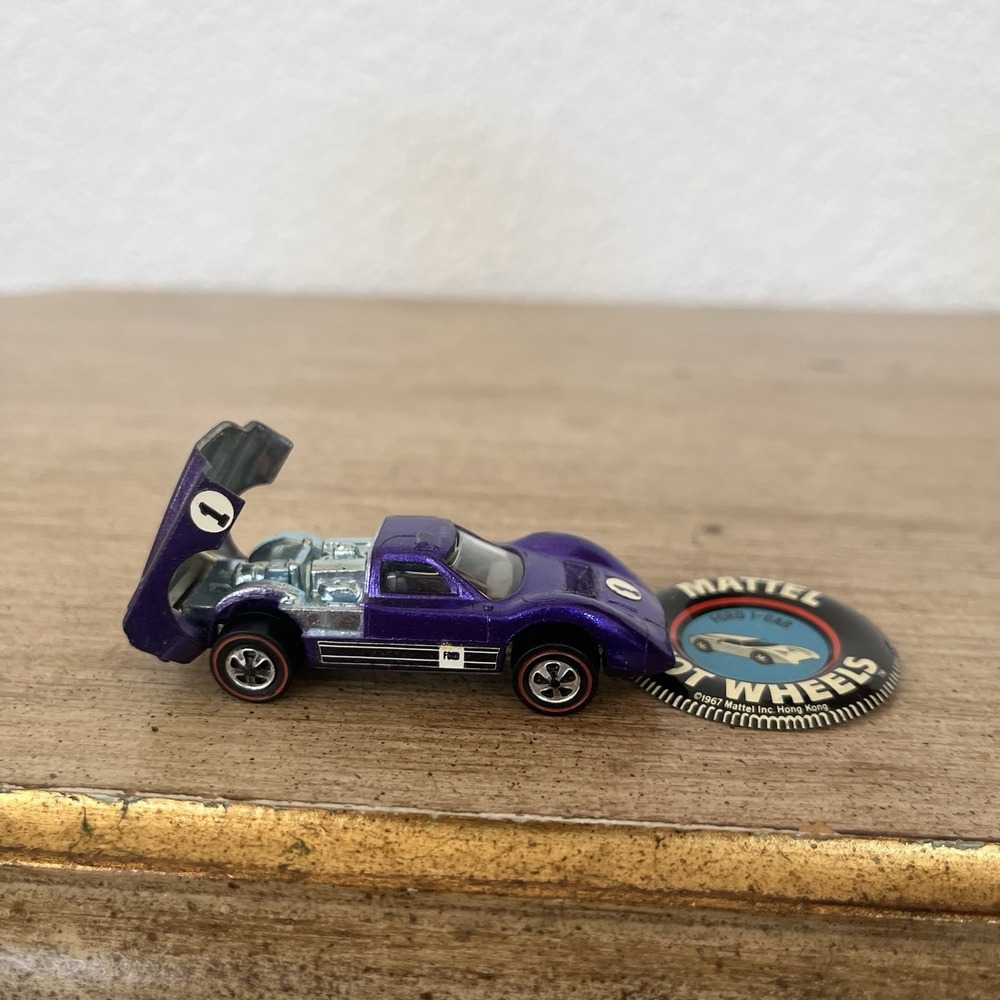 Vintage 1967 Hot Wheels Redline Ford J-Car Purple w/ Original Button USA Read!